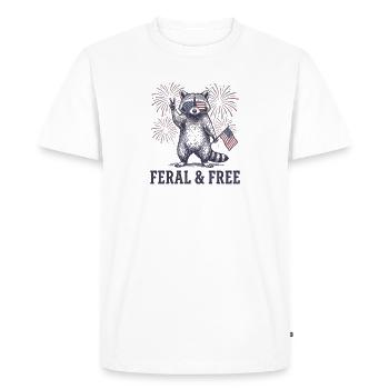 Raton laveur sauvage et libre – Patriotique drôle - T-shirt Premium bio Homme - blanc - Devant - Nico (187cm)