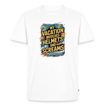 Mes vacances incluent des casques et des cris d’aventure - T-shirt Premium bio Homme - blanc - Devant - Nico (187cm)