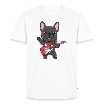 Bouledogue rockeur à la guitare électrique - T-shirt Premium bio Homme - blanc - Devant - Nico (187cm)
