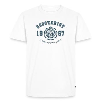 Vintage Scooterist Skull - Men's Premium Organic T-Shirt - white - Front - Nico (187cm)