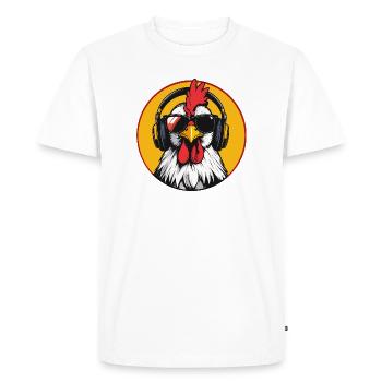 Pop Art Rooster with Headphones Sunglasses Fun Chicken - Men's Premium Organic T-Shirt - white - Front - Nico (187cm)