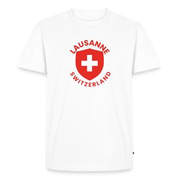 Bouclier de Lausanne avec drapeau suisse - T-shirt Premium bio Homme - blanc - Devant - Nico (187cm)