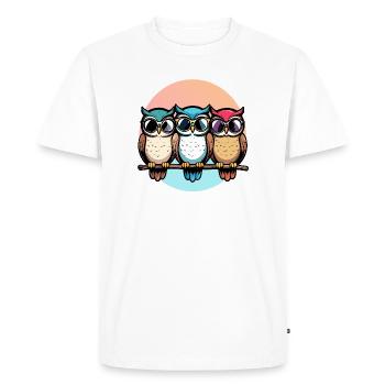 Trois chouettes cool avec lunettes de soleil Motif de hibou coloré - T-shirt Premium bio Homme - blanc - Devant - Nico (187cm)