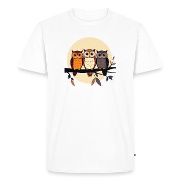Trois chouettes sur une branche dans le motif de la chouette au clair de lune - T-shirt Premium bio Homme - blanc - Devant - Nico (187cm)
