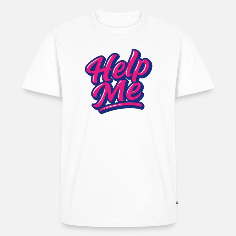Help Me Neon Script - Männer Premium Bio T-Shirt - Weiß