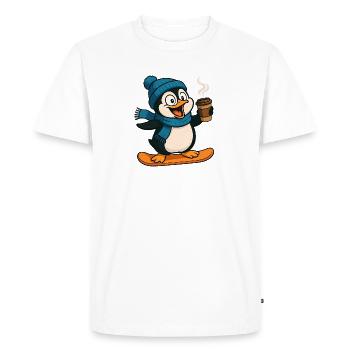 Le Pingouin des Neiges avec Café et Écharpe - T-shirt Premium bio Homme - blanc - Devant - Nico (187cm)
