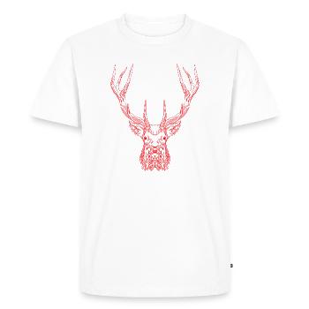 Cerf Tech – Cerf géométrique en rouge - T-shirt Premium bio Homme - blanc - Devant - Nico (187cm)
