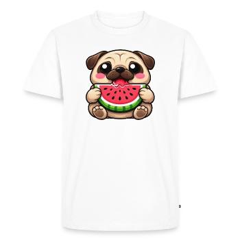 Cute Pug Dog Cartoon Kawaii Melon Summer - Men's Premium Organic T-Shirt - white - Front - Nico (187cm)