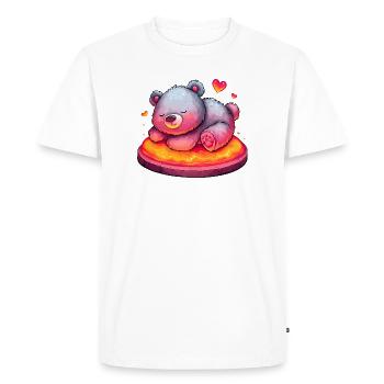 Cuddly bear on lava cake with hearts - Men's Premium Organic T-Shirt - white - Front - Nico (187cm)