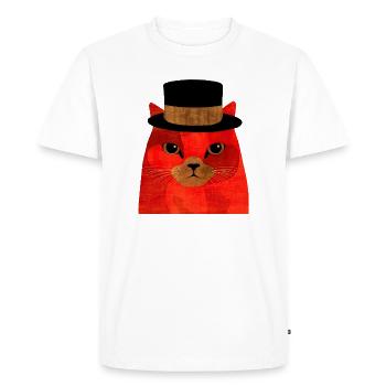 Chat Rouge Cool avec un haut-de-forme - T-shirt Premium bio Homme - blanc - Devant - Nico (187cm)