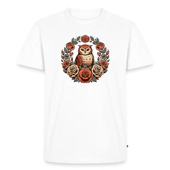 Cercle floral de la chouette dans les roses - T-shirt Premium bio Homme - blanc - Devant - Nico (187cm)