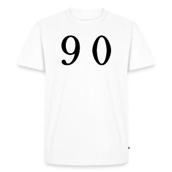 90. 90 ANS. 90e ANNIVERSAIRE. ANNIVERSAIRE 90 ANS. - T-shirt Premium bio Homme - blanc - Devant - Nico (187cm)