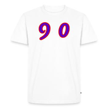 90. 90 ANS. 90e ANNIVERSAIRE. ANNIVERSAIRE 90 ANS. - T-shirt Premium bio Homme - blanc - Devant - Nico (187cm)