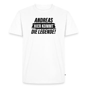 Voici Andrew la légende - T-shirt Premium bio Homme - blanc - Devant - Nico (187cm)