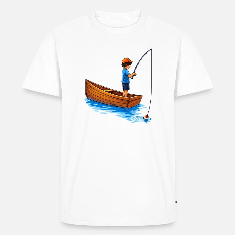 Junge beim Angeln im Boot Illustration  - Männer Premium Bio T-Shirt - Weiß