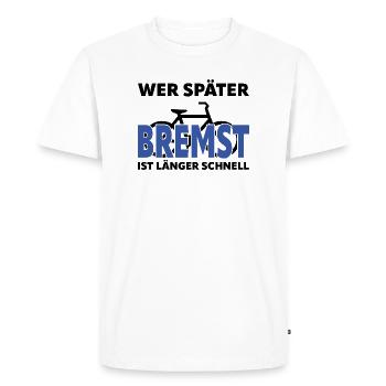 "BRAKES" – Minimalist Bicycle Humor - Men's Premium Organic T-Shirt - white - Front - Nico (187cm)
