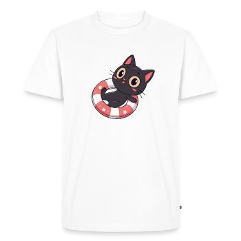 Black Cat on Buoy Flowers - Men's Premium Organic T-Shirt - white - Front - Nico (187cm)