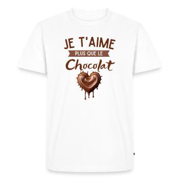 Je t'aime Plus Que Le Chocolat Coeur - T-shirt Premium bio Homme - blanc - Devant - Nico (187cm)
