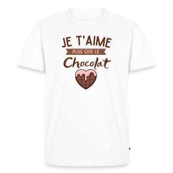 Je t'aime Plus Que Le Chocolat Coeur - T-shirt Premium bio Homme - blanc - Devant - Nico (187cm)