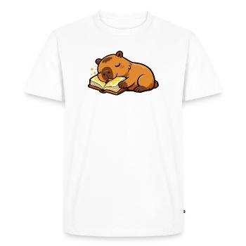 Capybara endormie sur le thème de la lecture de livres - T-shirt Premium bio Homme - blanc - Devant - Nico (187cm)
