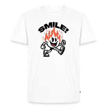 Smile! Fiery Friend Smiley - Men's Premium Organic T-Shirt - white - Front - Nico (187cm)