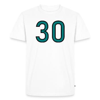 30. 30 ANS. 30e ANNIVERSAIRE. ANNIVERSAIRE 30 ANS. - T-shirt Premium bio Homme - blanc - Devant - Nico (187cm)