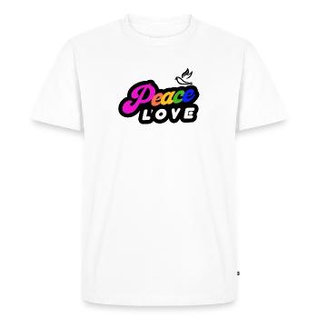 Paix Amour Arc-en-ciel Rétro - T-shirt Premium bio Homme - blanc - Devant - Nico (187cm)