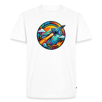 Neon Nozzles Jet in Fire Circle Retro Space Rocket - Men's Premium Organic T-Shirt - white - Front - Nico (187cm)