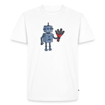 Robot de la Saint-Valentin mignon avec bouquet d’engrenages mécaniques - T-shirt Premium bio Homme - blanc - Devant - Nico (187cm)