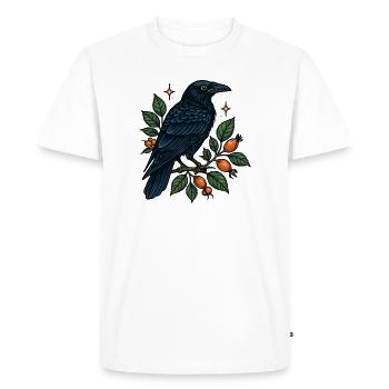 Corbeau bleu minuit sur la branche de baies - T-shirt Premium bio Homme - blanc - Devant - Nico (187cm)
