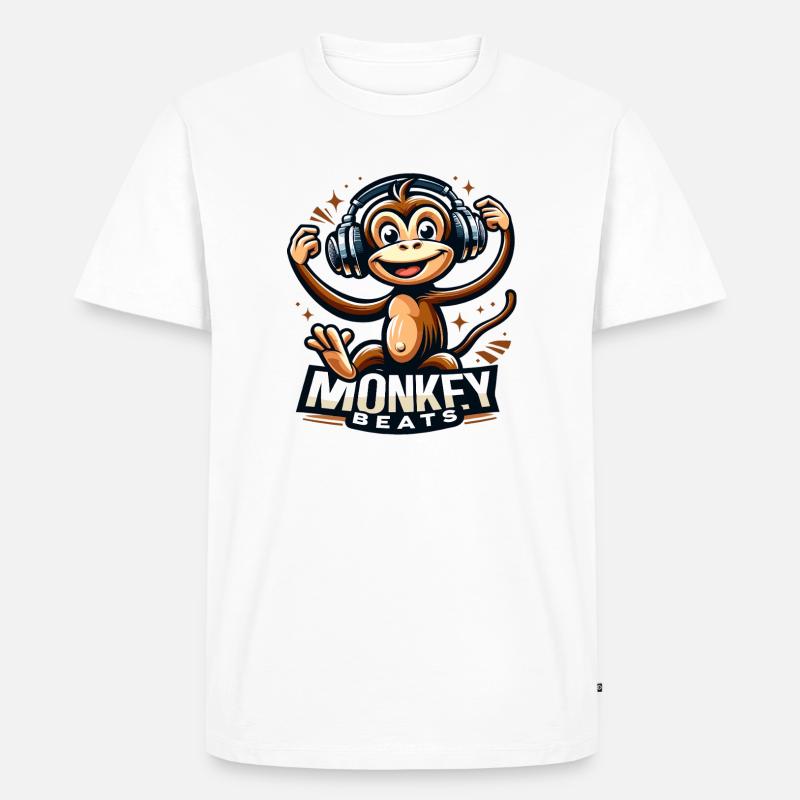Monkey Beats Kopfhörer DJ - Männer Premium Bio T-Shirt - Weiß
