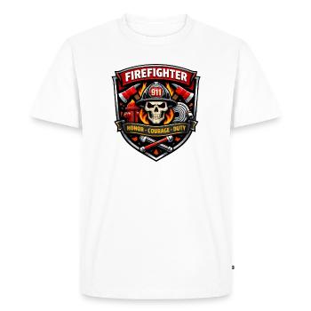 Firefighter Badge Skull Flames - Men's Premium Organic T-Shirt - white - Front - Nico (187cm)