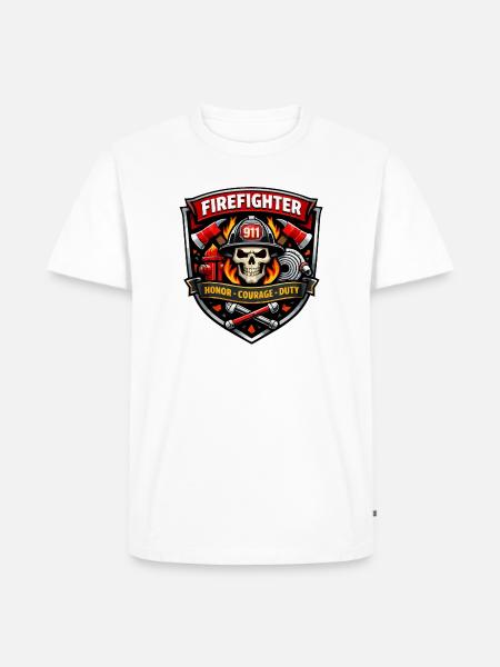 Firefighter Badge Skull Flames - Men's Premium Organic T-Shirt - white