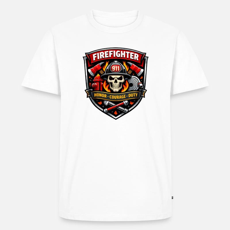Feuerwehr Abzeichen Schädel Flammen - Männer Premium Bio T-Shirt - Weiß