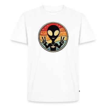 Autocollant rétro Alien Peace - T-shirt Premium bio Homme - blanc - Devant - Nico (187cm)