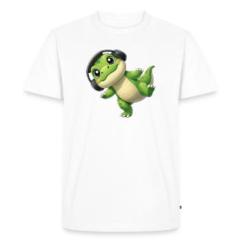 Mignon T-Rex Dino avec écouteurs Musique de danse - T-shirt Premium bio Homme - blanc - Devant - Nico (187cm)