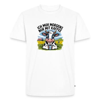 Je meugle le matin juste avec du café, drôle de café de vache - T-shirt Premium bio Homme - blanc - Devant - Nico (187cm)