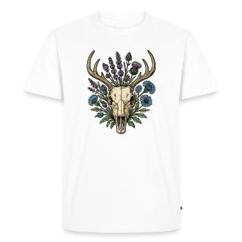 Deer bones with flower wreath - Men's Premium Organic T-Shirt - white - Front - Nico (187cm)