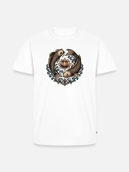 Koi and Lotus Circle Harmony Tattoo - Men's Premium Organic T-Shirt - white