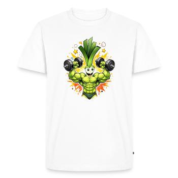Illustration de bodybuilder en poireau fort - T-shirt Premium bio Homme - blanc - Devant - Nico (187cm)