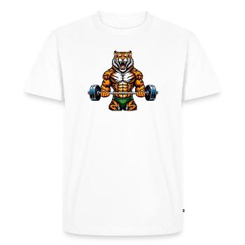 Strong Fitter Tiger Illustration - Men's Premium Organic T-Shirt - white - Front - Nico (187cm)