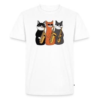Cat Saxophone Trio - Men's Premium Organic T-Shirt - white - Front - Nico (187cm)