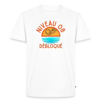 Niveau 08 Débloqué, un design créatif et frais - T-shirt Premium bio Homme - blanc - Devant - Nico (187cm)