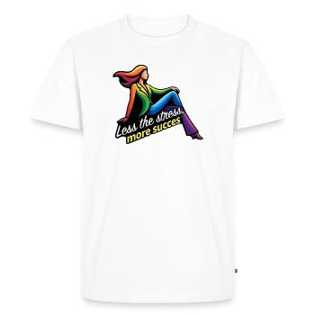 Less stress, more success - Men's Premium Organic T-Shirt - white - Front - Nico (187cm)