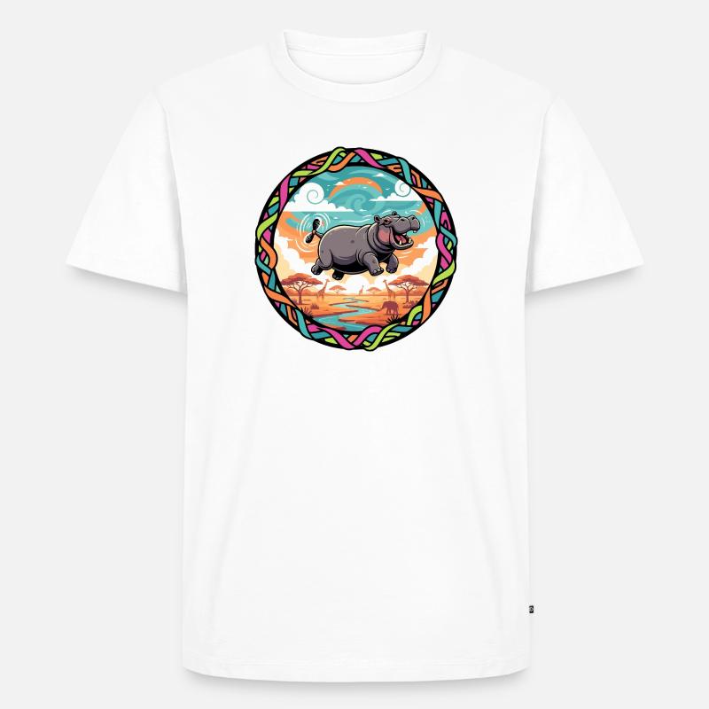 Witziger Hippo fliegendes Nilpferd bunt Savanne  - Männer Premium Bio T-Shirt - Weiß