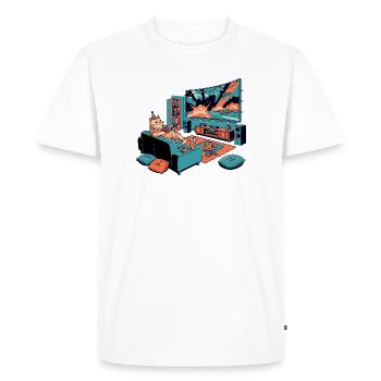 Thick Sofa Cat Chips TV Cinema Evening Cat Motif - Men's Premium Organic T-Shirt - white - Front - Nico (187cm)