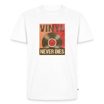 Graphique rétro de l’affiche Vinyl Never Dies - T-shirt Premium bio Homme - blanc - Devant - Nico (187cm)