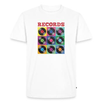 Disques vinyles colorés Pop Art - T-shirt Premium bio Homme - blanc - Devant - Nico (187cm)