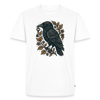 Corbeau avec Clé et Feuillage - T-shirt Premium bio Homme - blanc - Devant - Nico (187cm)