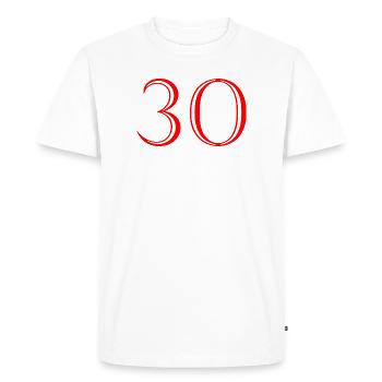 30. 30 ANS. 30e ANNIVERSAIRE. ANNIVERSAIRE 30 ANS. - T-shirt Premium bio Homme - blanc - Devant - Nico (187cm)